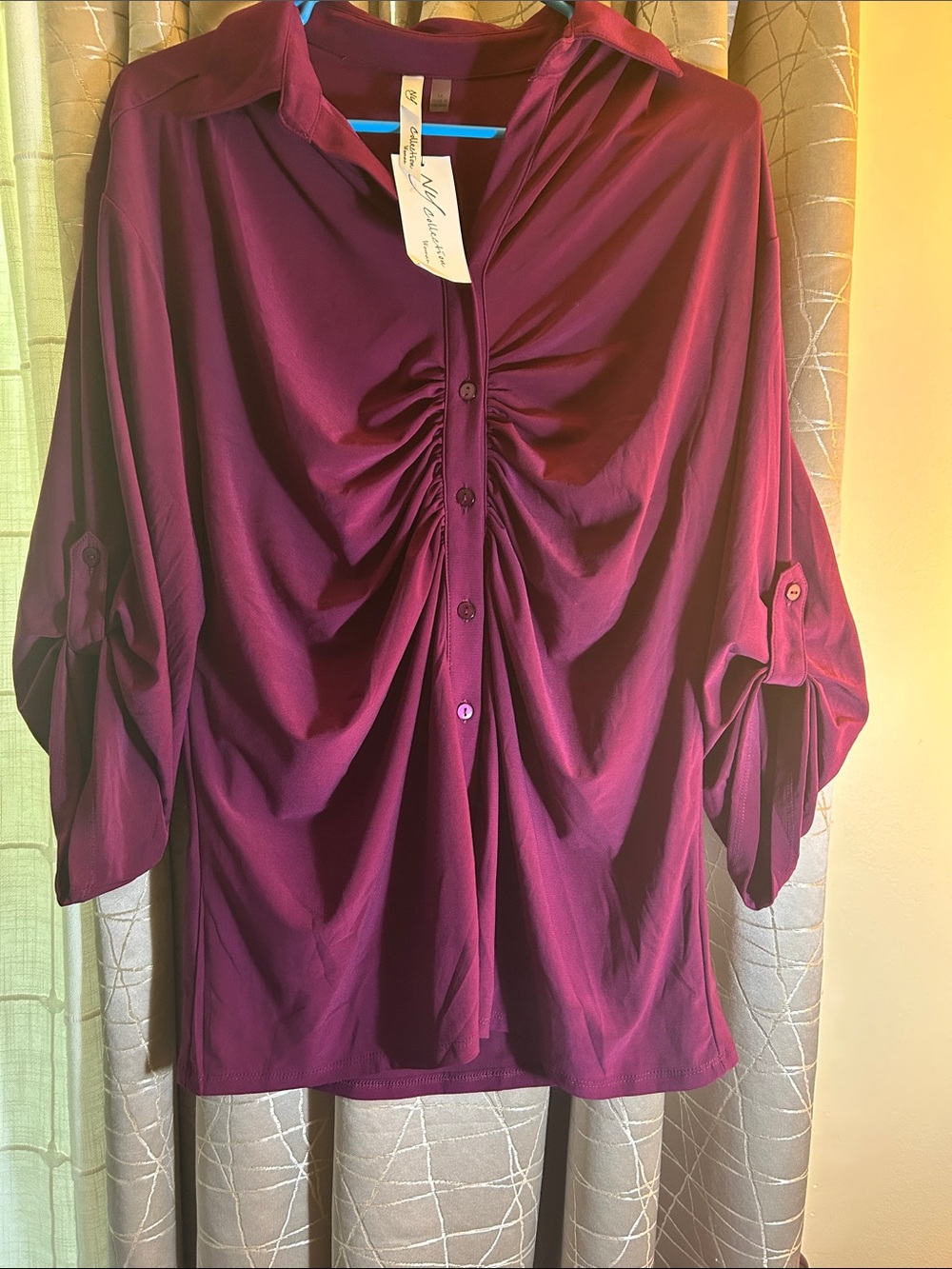Women's Gathered Front Blouse - Wine